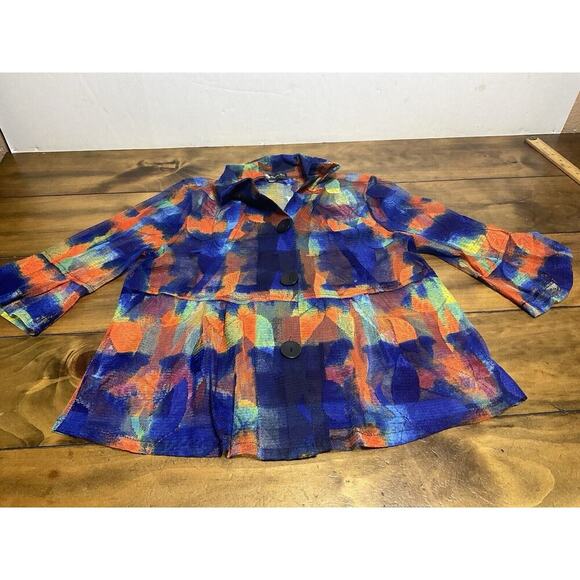 Damee Inc Sheer Jacket Dramatic Wire Collar Colorful Jacket Top - Picture 1 of 10
